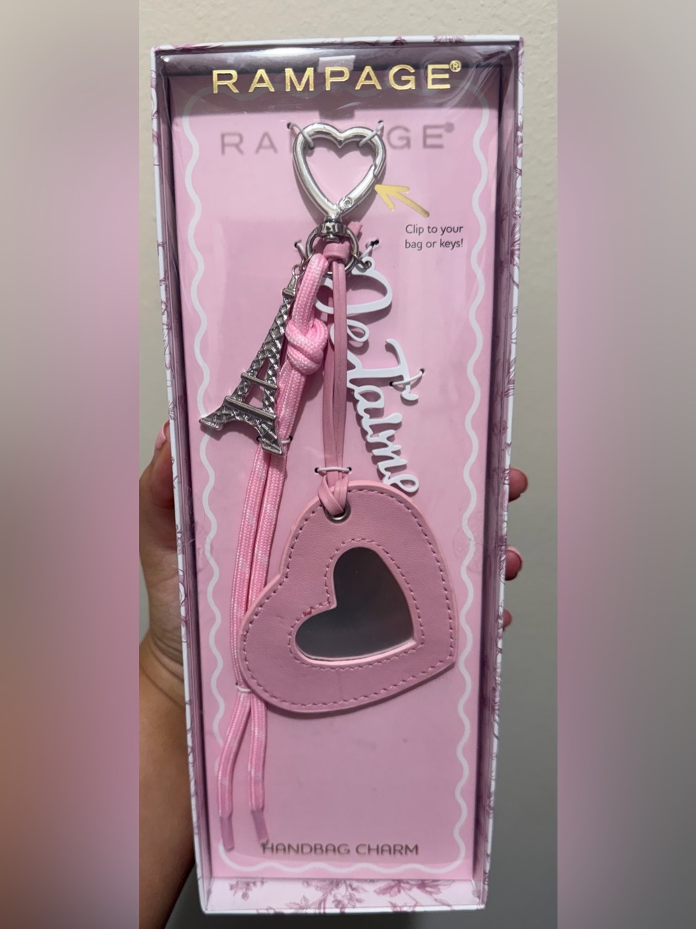 Rampage Pink Heart Keychain Charm with Eiffel Tower Accent